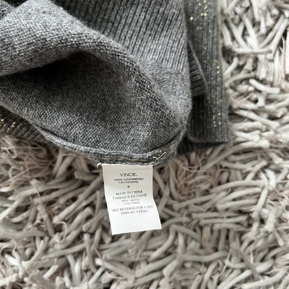 Vince Sweater 100% Cashmere Tunic Long Sleeve Grey / Gold Sparkle Sz Small❤️ - Picture 7 of 7
